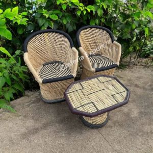 Black & Beige Bamboo Furniture Set