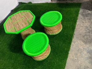 Bamboo Table & Mudha Stool Set