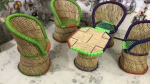 Bamboo Cane Dining Table Set