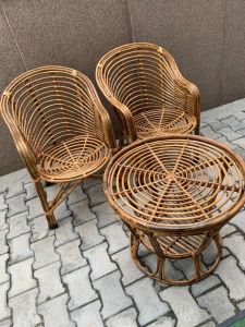 Bamboo Cane Chair Table Set