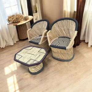 Black & Beige Bamboo Furniture Set