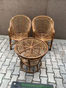 Bamboo Cane Chair Table Set