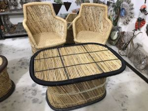 Bamboo Cane Dining Table Set