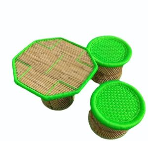 Bamboo Table & Mudha Stool Set