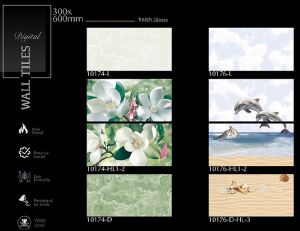 Floral Green Glossy Ceramic Wall Tiles