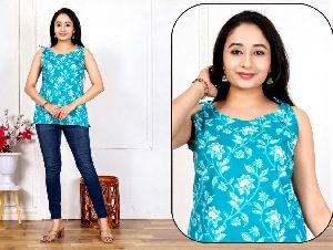 Ladies Sleeveless Cotton Short Kurti