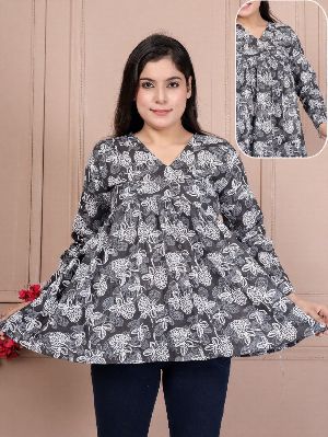 Ladies V Neck Cotton Short Kurti