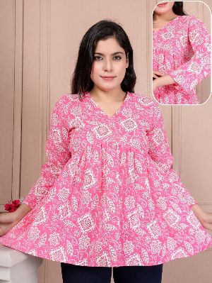 Ladies V Neck Cotton Short Kurti
