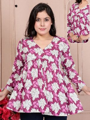 Ladies V Neck Cotton Short Kurti