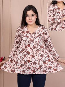 Ladies V Neck Cotton Short Kurti