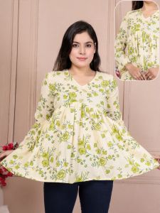 Ladies V Neck Cotton Short Kurti