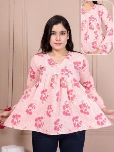 Ladies V Neck Cotton Short Kurti