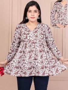 Ladies V Neck Cotton Short Kurti