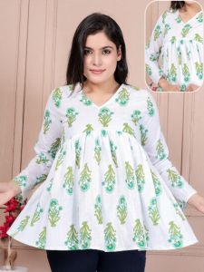 Ladies V Neck Cotton Short Kurti
