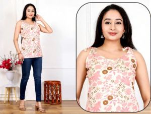 Ladies Sleeveless Cotton Short Kurti