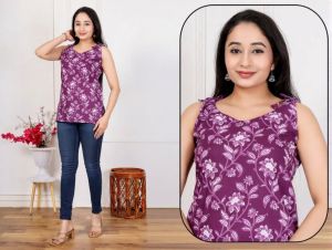 Ladies Sleeveless Cotton Short Kurti