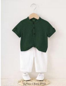 Boys Dark Green &AMP; White Shirt &AMP; Shorts