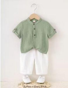 Boys Light Green &AMP; White Shirt &AMP; Shorts