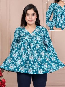 Ladies V Neck Cotton Short Kurti