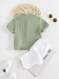 Boys Light Green &AMP; White Shirt &AMP; Shorts