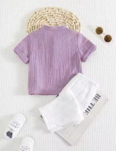 Boys Lavender &AMP; White Shirt &AMP; Shorts