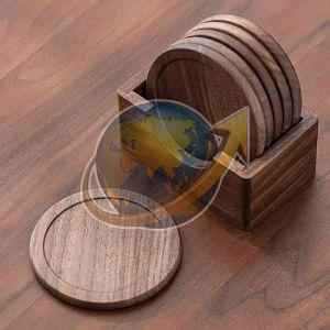 Brown Round Wooden Coasters