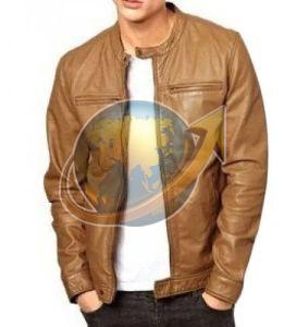 Button Style Mens Brown Leather Jacket