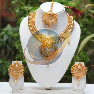 Golden Beautiful Stone Work Imitation Necklace Set