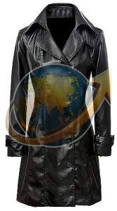 Ladies Black Leather Long Jacket