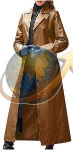 Ladies Brown Leather Long Jacket