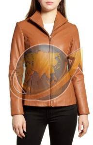 Ladies Full Sleeve Tan Brown Leather Jacket