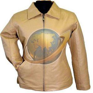 Ladies Plain Beige Leather Jacket