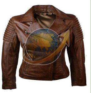 Ladies Slim Fit Brown Leather Jacket
