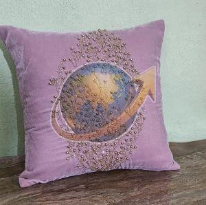 Purple Embroidered Cotton Cushion Cover