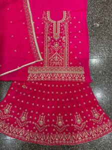 Pink Crepe Unstitched Lehenga Suit