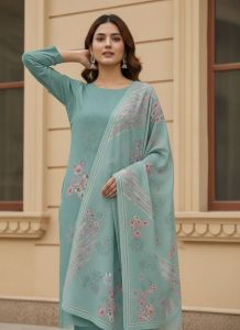 Aqua Blue Linen Unstitched Suit