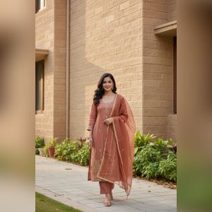 Brown Viscose Unstitched Suit