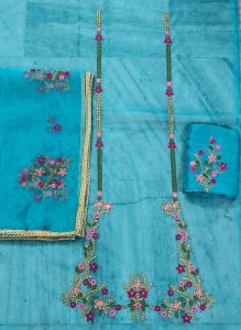 Teal Blue Silk Unstitched Suit