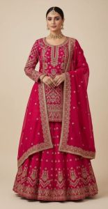 Pink Crepe Unstitched Lehenga Suit
