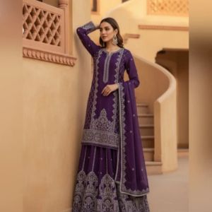 Purple Organza Unstitched Lehenga Suit