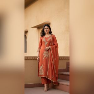 Rust Orange Viscose Unstitched Suit