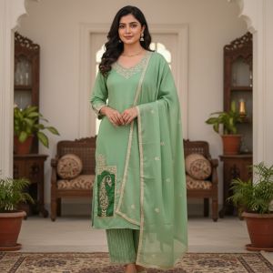 Sage Green Silk Unstitched Suit