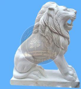 3.5 Feet White Makrana Marble Lion Statue