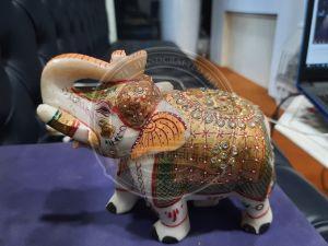Marble Gold Painted Elephant Statue