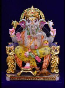Multicolor Painted Glossy Marble Ganesh Statue