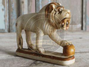 Painted Lion Marble Statue