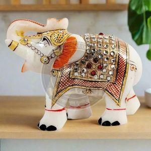Painted Marble Elephant Statue