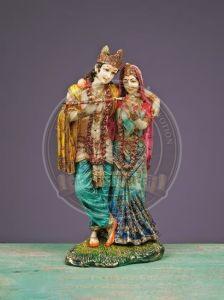 Painted Marble Radha Krishna Statue