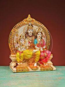 Painted Marble Shiv Parivar Statue