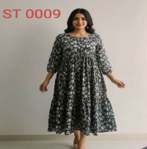 ST 0009 Ladies Printed Tiered Long Dress